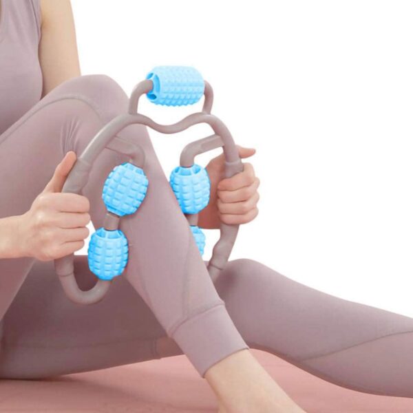 Muscle Massage Roller, 5 Wheels Relieve Soreness Leg Muscle Roller Fitness Roller Muscle Relaxer Massage Roller Ring Clip All Round Massaging Uniform Force Elastic PP Drop Shaped for Home Use (1 Pc) - Image 3