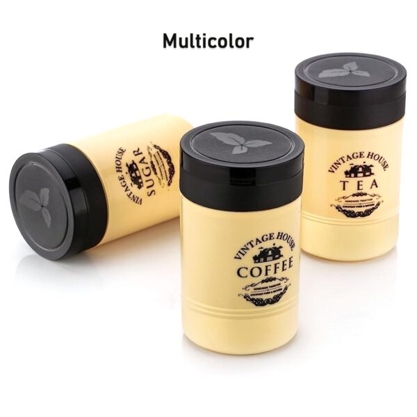Accurate Seal Tea Sugar Coffee Container - 3 Pcs Plastic Damru Shaped Tea, Coffee, Sugar Canisters Jar, New Airtight Food Seal Containers for Salt, Dry Fruit, Grocery Multicolor (3 Pcs Set) - Image 7
