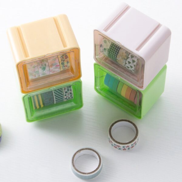 Storage Box Storage Container Tape Storage Boxes Durable Convenient Plastic Transparent Lid Visible Tape Storage Box / Case for Office - Image 5