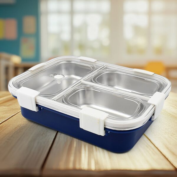 3 Compartment Transparent Stainless Steel Lunch Box for Kids, Tiffin Box, Lunch Box, Lunch Box for Kids, Insulated Lunch Box, Lunch Box for Office Women and Men, Stainless Steel Tiffin Box for Boys, Girls, School Office (Multi Color) - Image 3