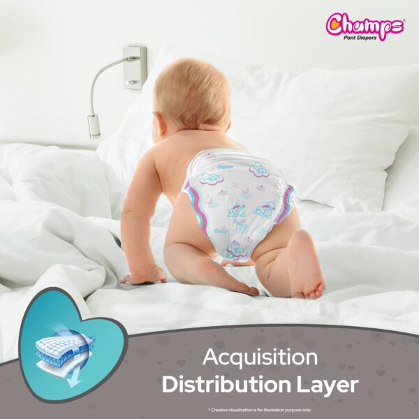 Baby Diaper High Absorbent Pant Diapers,  Champs Soft and Dry Baby Diaper Pants Xl  54 Pcs (Extra Large , XL54 Pieces) - Image 3