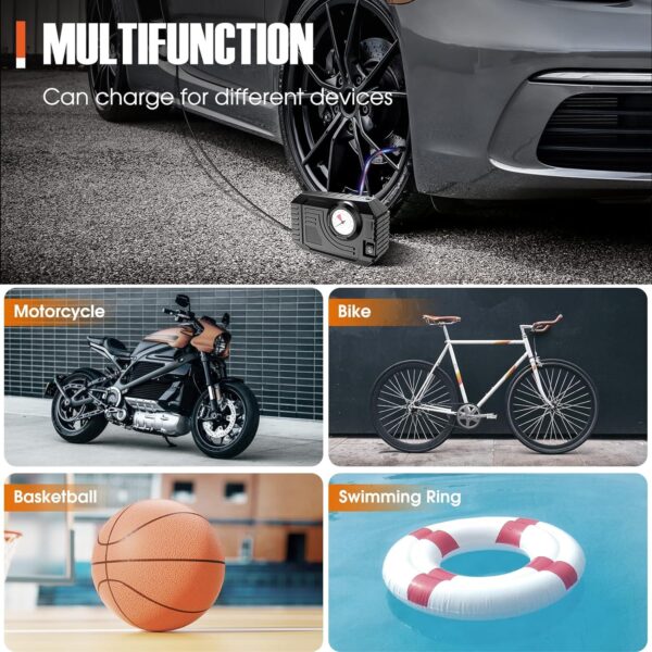 Tire Inflator Portable Air Compressor 12V Small Air Pump for Car Tires Bicycle Balloons, Cars, Bike, Bicycles and Other Inflatables with LED Light (12V) - Image 3