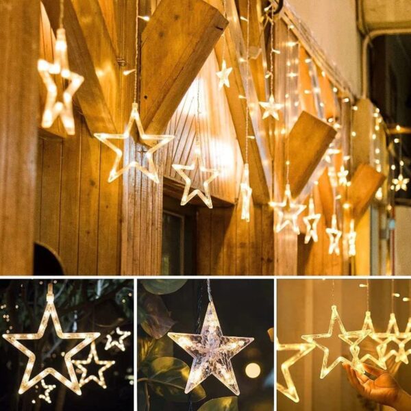 12 STARS CURTAIN STRING LIGHTS, WINDOW CURTAIN LIGHTS WITH 8 FLASHING MODES DECORATION FOR FESTIVALS - Image 6