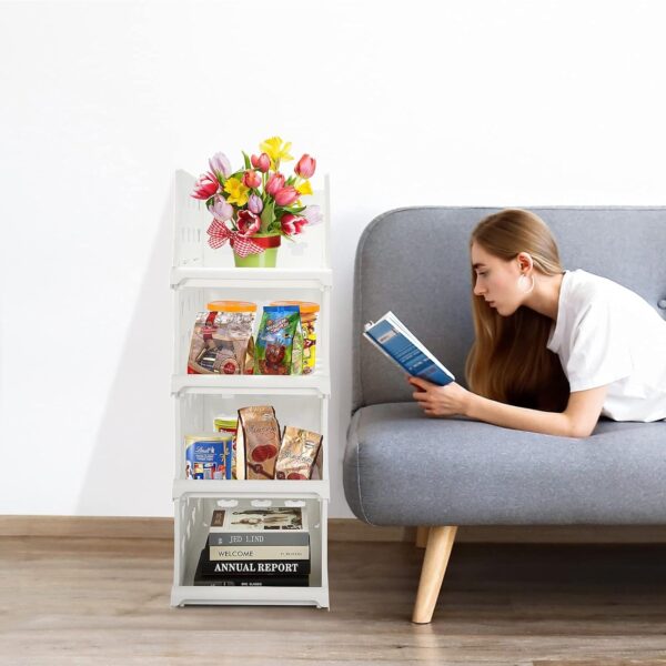 4 Layer Stackable Multifunctional Storage,for Clothes Foldable Drawer Shelf Basket Utility Cart Rack Storage Organizer Cart for Kitchen, Pantry Closet, Bedroom, Bathroom, Laundry (4 Layer 1 Pc) - Image 5