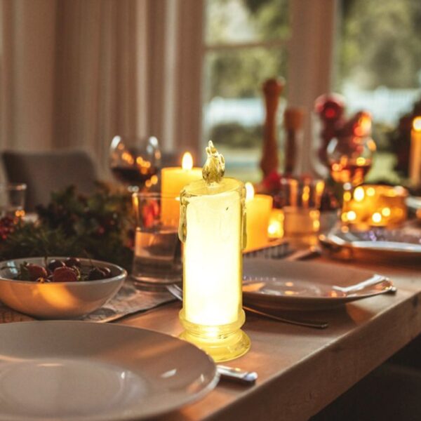 White LED Flameless Candles Battery Operated Pillar Candles Flickering Realistic Decorative Lamp Votive Transparent Flameless Ornament Tea Party Decorations for Hotel, Scene,Home Decor, Restaurant, Diwali Decoration Candle Crystal Lamp (1 Pc) - Image 6