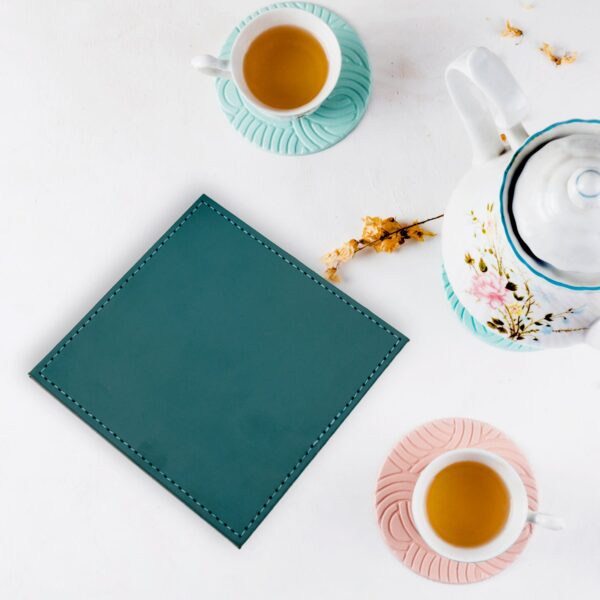 Square Tea Coaster - Dining Table Decor Accessories - Coaster for Dining Table for Hot Pots Coasters for Cups Durable and Long-Lasting, Leather Coffee Table for Home or Office Use (4 pc) - Image 6
