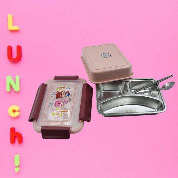 Food‑Safe Materials Kids Lunch Box With steel  Spoon & chopsticks Compartment is Designed Made of 304 Stainless Steel Easy to Clean for School for Camping for Work for Home, Office - Image 5