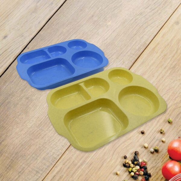 Divided Plates, 5 Compartments 32 CM Split Plates, Shatterproof Separating Plates For Kids And Adults, Microwave and Dishwasher Tableware Set, Multi-Colour, Modern (4 Pc Set) - Image 7