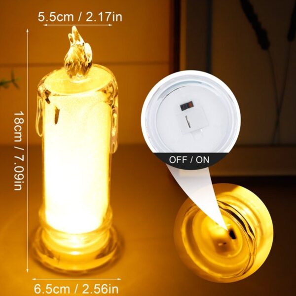 White LED Flameless Candles Battery Operated Pillar Candles Flickering Realistic Decorative Lamp Votive Transparent Flameless Ornament Tea Party Decorations for Hotel, Scene,Home Decor, Restaurant, Diwali Decoration Candle Crystal Lamp (1 Pc) - Image 7