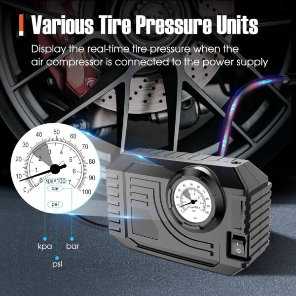 Tire Inflator Portable Air Compressor 12V Small Air Pump for Car Tires Bicycle Balloons, Cars, Bike, Bicycles and Other Inflatables with LED Light (12V) - Image 7