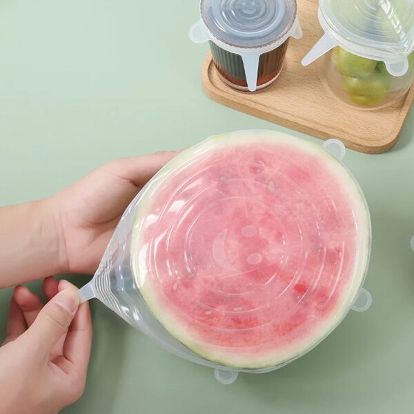 Silicone Stretch Lids, Food Cover For Freezer Microwave Oven Safe Fresh-Keeping Flexible Covers for Utensils, Dishes, Plates Jars, Cans, Mugs, Bowl Covers Food Safety Seal Lids (6 Pcs Set /95 Gm ) - Image 3