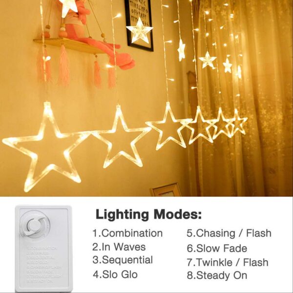 12 STARS CURTAIN STRING LIGHTS, WINDOW CURTAIN LIGHTS WITH 8 FLASHING MODES DECORATION FOR FESTIVALS - Image 8