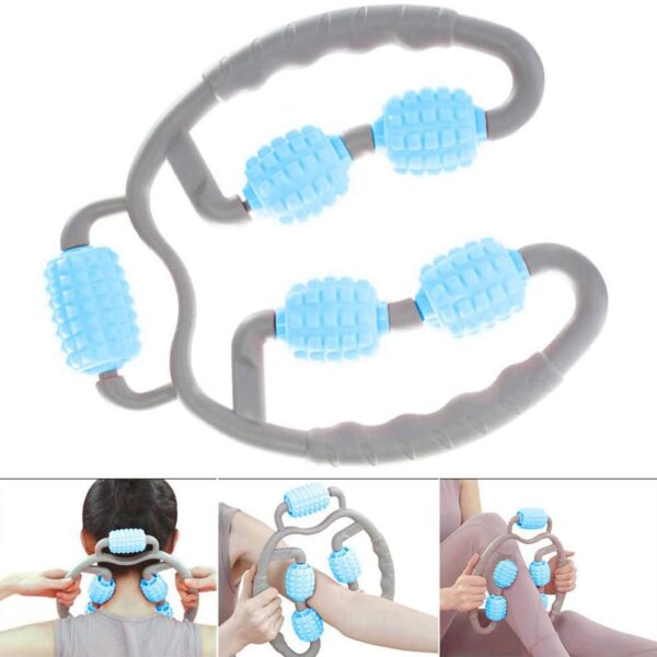 Muscle Massage Roller, 5 Wheels Relieve Soreness Leg Muscle Roller Fitness Roller Muscle Relaxer Massage Roller Ring Clip All Round Massaging Uniform Force Elastic PP Drop Shaped for Home Use (1 Pc) - Image 6