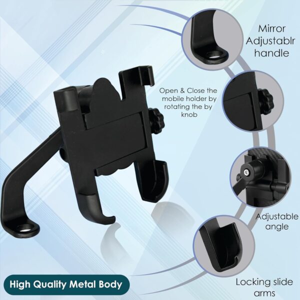 Full Metal Body Bike & Scooty 360 Degree Rotating Mobile Holder Stand for Bicycle, Motorcycle, Scooty for Maps and GPS Navigation Fits All Smartphones (1 Pc) - Image 5