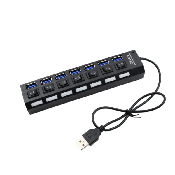 USB Splitter Multi Port USB 2.0 Hub, 7 Port with Independent On/Off Switch and LED Indicators USB A Port Data Hub, Suitable for PC Computer Keyboard Laptop Mobile HDD, Flash Drive  Etc - Image 5