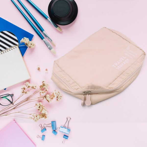 Travel Wash Bag Multi-Functional Waterproof Cosmetic Storage Bag Handheld Foldable Hook Cosmetic Bag with Zipper Closure Handbag Portable Classification Bags(1 Pc Mix Design) - Image 7