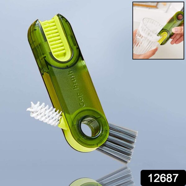 3in1 Multifunctional Cleaning Brush, Bottle Cleaning Brush, Cup Cleaner Brush, for Bottle Cup Cover Lid Home Kitchen Cleaning Tool (1 Pc / Mix Color) - Image 2