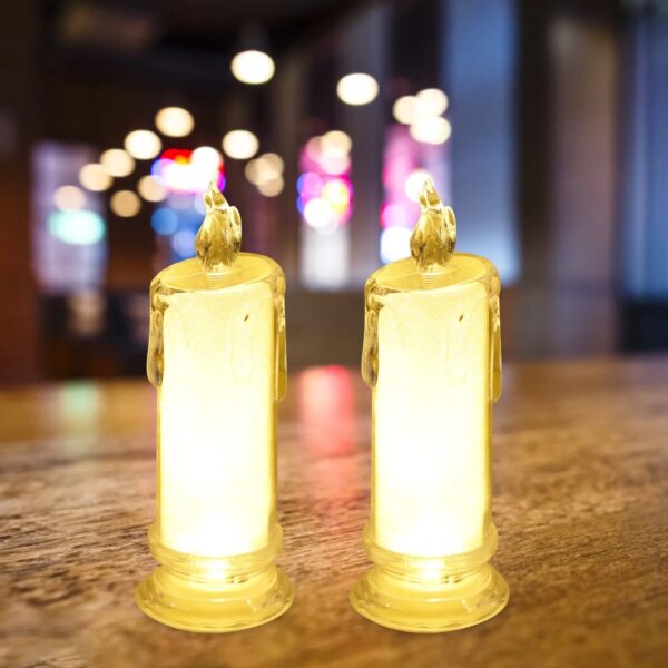 White LED Flameless Candles Battery Operated Pillar Candles Flickering Realistic Decorative Lamp Votive Transparent Flameless Ornament Tea Party Decorations for Hotel, Scene,Home Decor, Restaurant, Diwali Decoration Candle Crystal Lamp (1 Pc) - Image 8