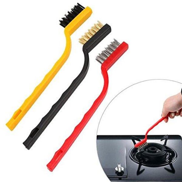 '-3 Pc Mini Wire Brush Set (Brass, Nylon, Stainless Steel Bristles) - Image 3