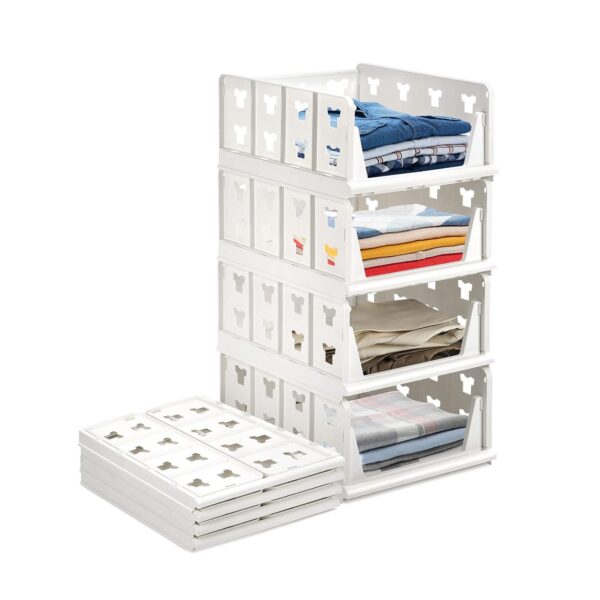 4 Layer Stackable Multifunctional Storage,for Clothes Foldable Drawer Shelf Basket Utility Cart Rack Storage Organizer Cart for Kitchen, Pantry Closet, Bedroom, Bathroom, Laundry (4 Layer 1 Pc) - Image 4