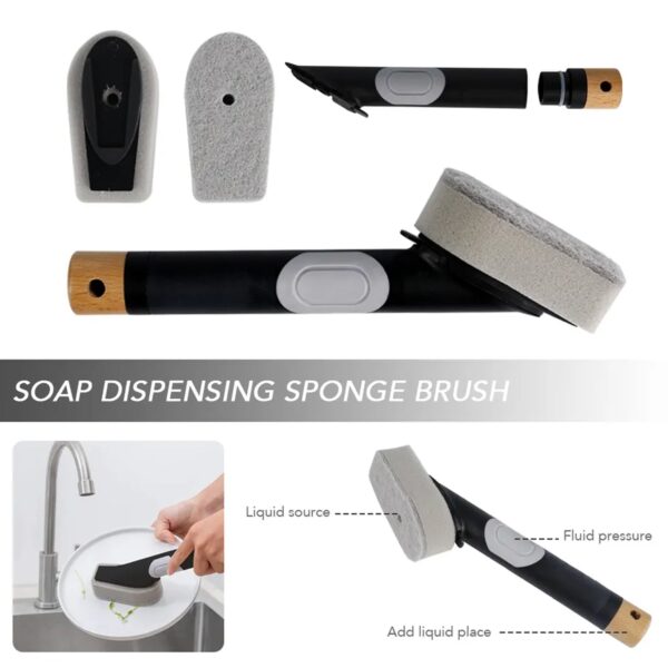 Cleaning Brushes Set, Scrub Brush Bathroom Brush, Long Handle Liquid Dispenser Pot Washing Brush - Image 8