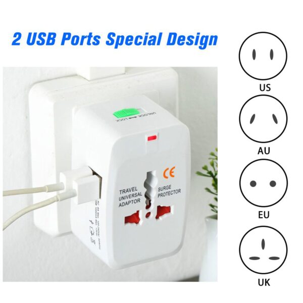 All-in-One Universal Worldwide Travelling AC Adaptor Plug (AU / UK / US / EU) International Power Charger Electric USB Power Plug Socket Adapter Converter (1 Pc) - Image 6