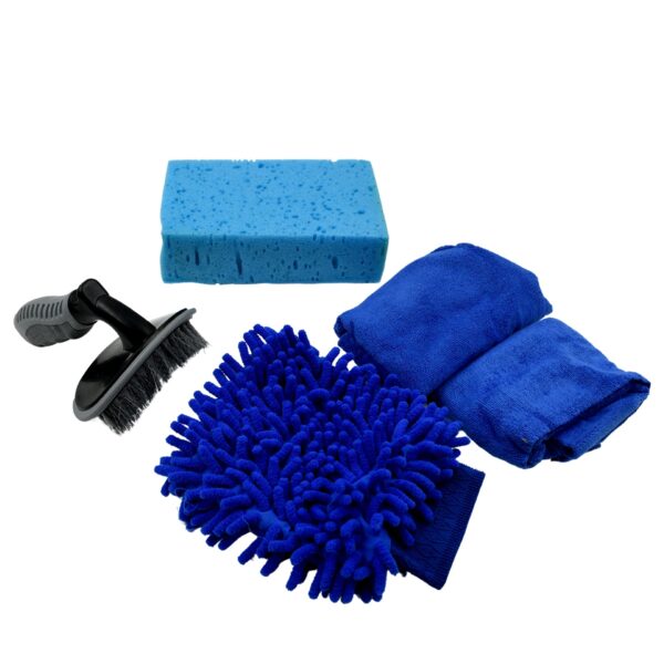 Car / Bike Cleaning Combo Microfiber Car Wash Sponge and Gloves, Automobile Cleaning Sponges, 2 Wash Towel, 1 Brush, 1 Sponge, 1 Gloves, Car Wash Cleaning Tools Kit (5 Pcs Set) - Image 4