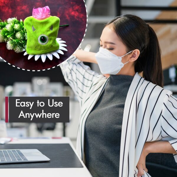 Green One-Eyed Monster Print Small Hot Water Bag with Cover for Pain Relief - Image 4