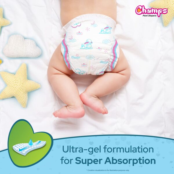 Champs Soft and Dry Baby Diaper Pants 74 Pcs (Medium Size M74) - Image 5