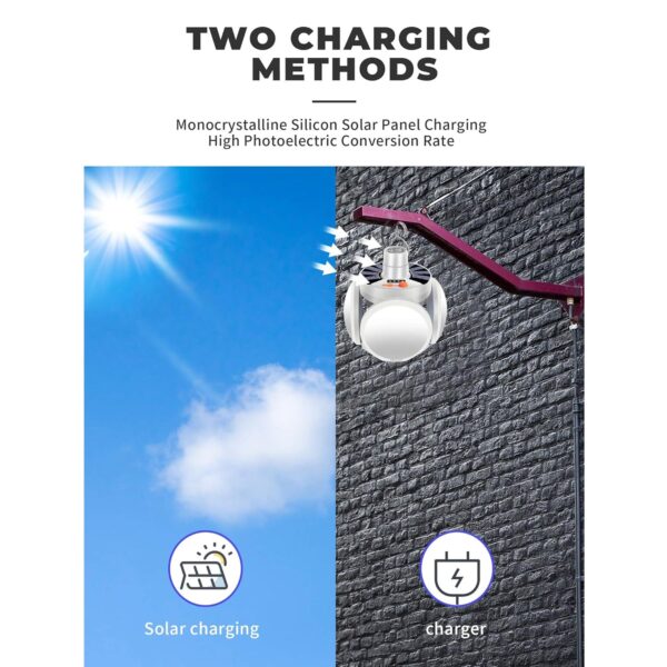 Solar Multi-Functional Emergency LED Light Bulb with USB Charging, LED camping lamp, camping lamp, USB rechargeable, 5 brightness light modes, foldable camping light, SOS IP65 waterproof camping light, blackout emergency equipment, camping gadgets - Image 7