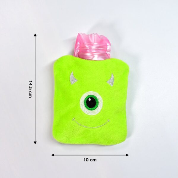 Green One-Eyed Monster Print Small Hot Water Bag with Cover for Pain Relief - Image 7