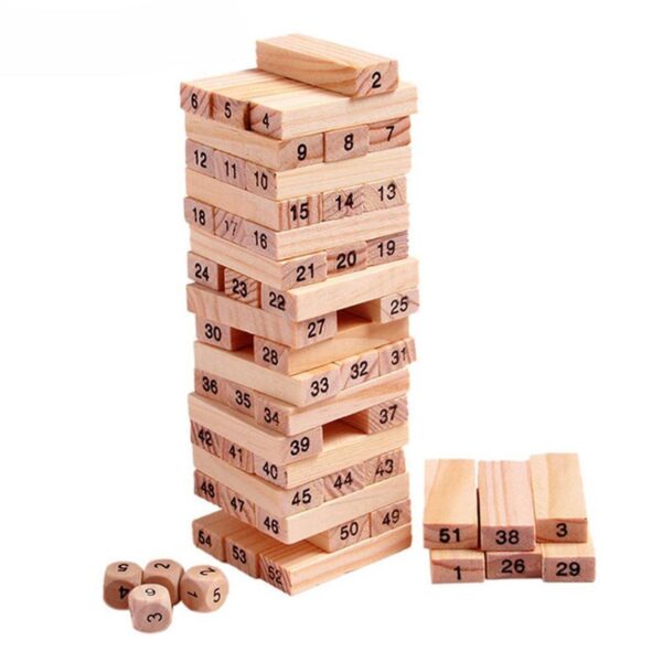 54 Pcs Blocks 4 Dices Wooden Tumbling Stacking Building - Image 4