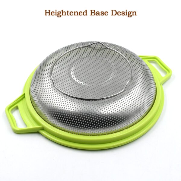 Stainless Steel Colander with Handle, Large Metal Green Strainer for Pasta, Spaghetti, Berry, Veggies, Fruits,  Kitchen Food Colander, Dishwasher Safe - Image 4