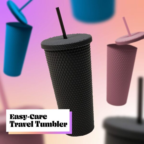 Reusable Studded Tumbler with Straw & Leak Proof Lid (1 Pc, Mix Colors) - Image 8