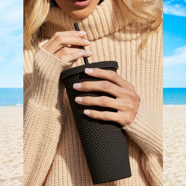 Reusable Studded Tumbler with Straw & Leak Proof Lid (1 Pc, Mix Colors) - Image 9