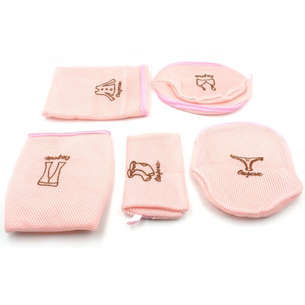 5pc Zippered Mesh Laundry Wash Bags Foldable Delicates Lingerie Socks, Underwear Blouse, Hosiery, Stocking and Lingerie Washing Machine Clothes Protection Net (5 Pc Set) - Image 4