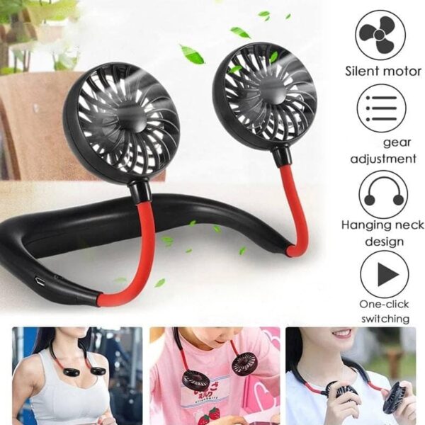 Hand Free Personal Fan - Portable USB Battery Rechargeable With Battery Comaprtment Mini Fan - Headphone Design Wearable Neckband Fan Necklance Fan Cooler Fan for Home, Sport, Camping, Beach, Travel, Office (Battery Not Included) - Image 10