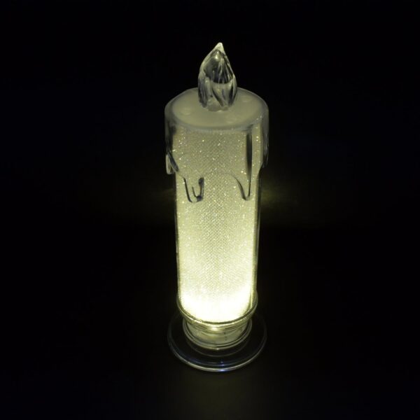 White LED Flameless Candles Battery Operated Pillar Candles Flickering Realistic Decorative Lamp Votive Transparent Flameless Ornament Tea Party Decorations for Hotel, Scene,Home Decor, Restaurant, Diwali Decoration Candle Crystal Lamp (1 Pc) - Image 5