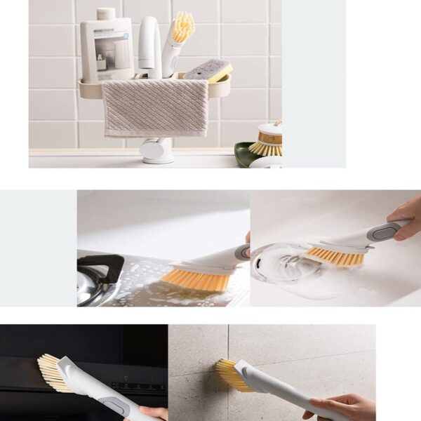 Cleaning Brushes Set, Scrub Brush Bathroom Brush, Long Handle Liquid Dispenser Pot Washing Brush - Image 9