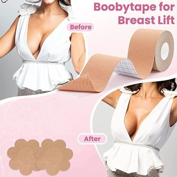 Boob Tape with Nipple Covers: Cotton, Breathable, Lift & Support (5m, 10 Pairs) - Image 2