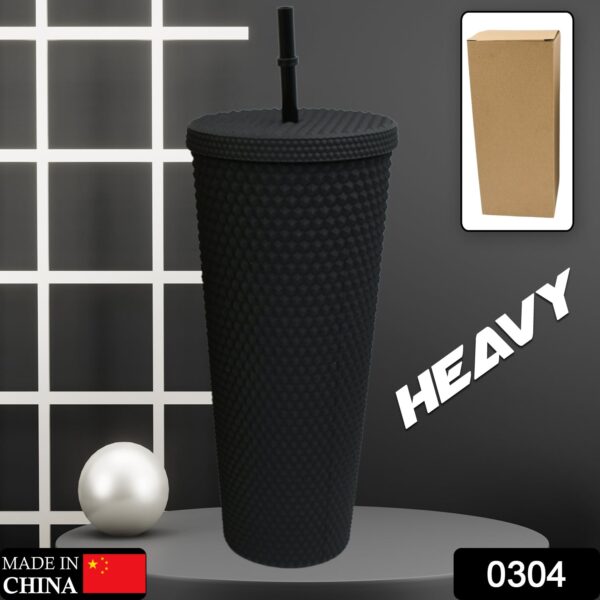 Reusable Studded Tumbler with Straw & Leak Proof Lid (1 Pc, Mix Colors) - Image 2