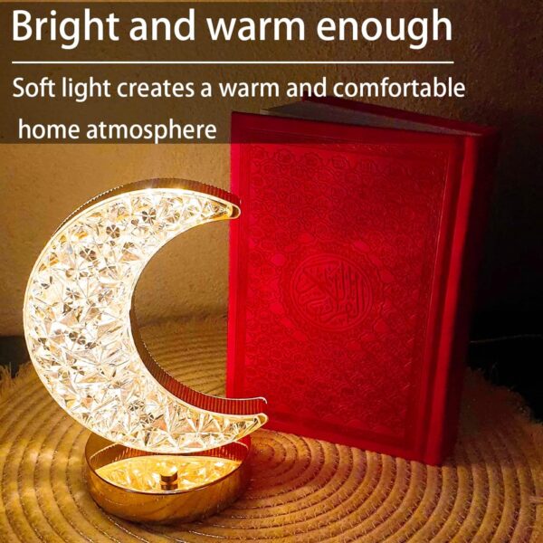 Crystal Table Lamp | Moon Shape Touch Control Lamp with 3 Color | Metal Bedside Lamp for Kids Bedroom Romantic Desktop Nightstand | Stepless Dimming USB Charging Touch Night Light - Image 10