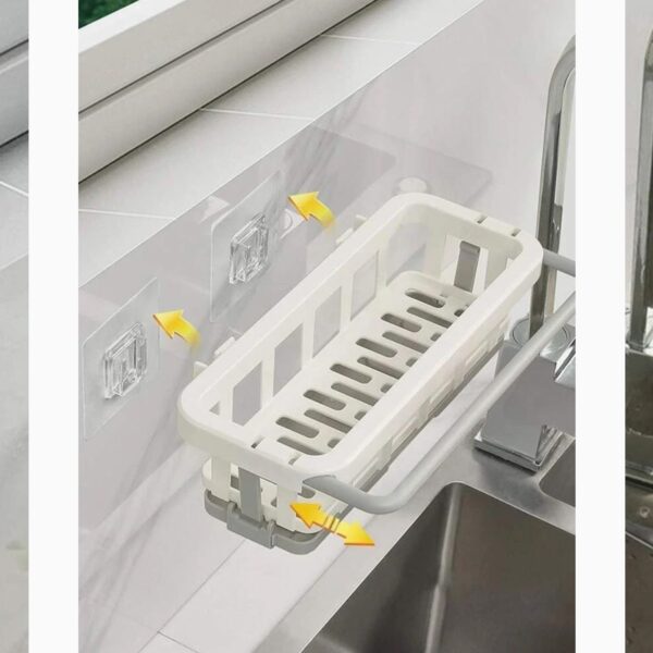 Multipurpose Platic Hanging Drain Rack Retractable Sponge Storage Hanging Rack With Adhesive Hook for Kitchen and Bathroom Dishcloth Holders Basket Drying Tray Organizer - Image 10