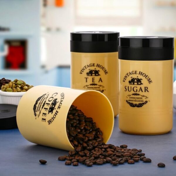 Accurate Seal Tea Sugar Coffee Container - 3 Pcs Plastic Damru Shaped Tea, Coffee, Sugar Canisters Jar, New Airtight Food Seal Containers for Salt, Dry Fruit, Grocery Multicolor (3 Pcs Set) - Image 5