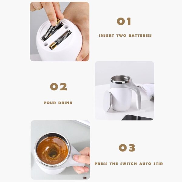 Stirring Coffee Mug | Magnetic Stirring Coffee Cup | Stainless Steel Mug for Milk | Travel Mixing Cup | Self Stirring Coffee Mug, Suitable for Coffee / Milk / Hot Chocolat | Battery Operated ( Battery Not Included) - Image 5