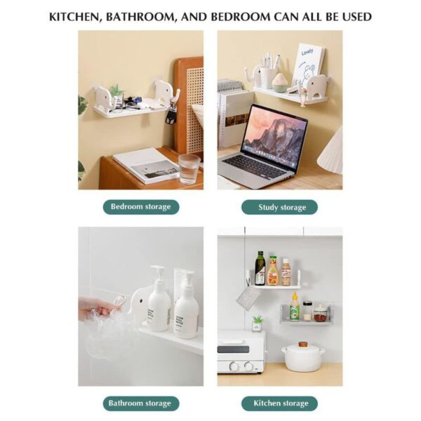 MULTIFUNCTIONAL  ELEPHANT SHAPED STORAGE SHELF, NO PUNCHING WALL MOUNTED MINI STORAGE RACK, CREATIVE CUTE ELEPHANT SHELF ORGANIZER FOR KITCHEN BATHROOM BEDROOM STUDY - Image 6