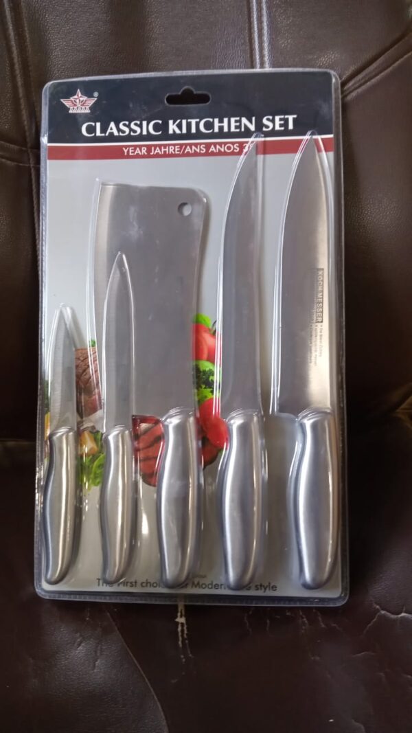 Big Size Professional Sharp Durable Quality Pack of 5 Kitchen Knives Set Basic Kitchen Tools-Stainless Steel Kitchen Gadgets (5 Pc Set) - Image 9