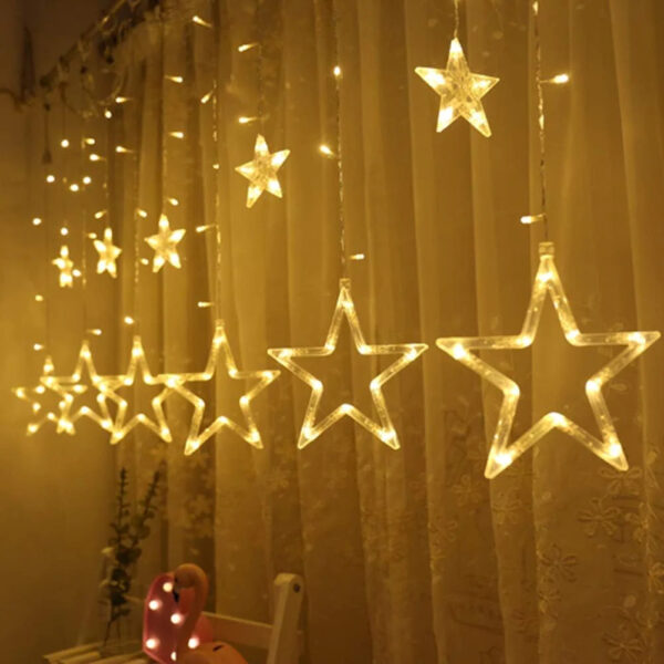 12 Stars LED Curtain String Lights with 8 Flashing Modes for Home Decoration, Diwali & Wedding LED Christmas Light Indoor and Outdoor Light ,Festival Decoration  (Warm White / With Box) - Image 9