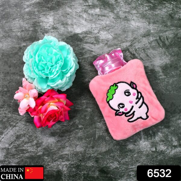 Pink Cartoon Small Hot Water Bag with Cover for Pain Relief - Image 2