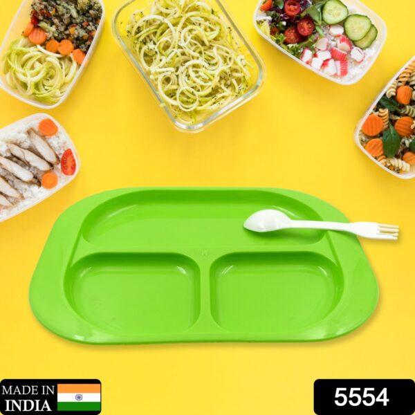 Plastic Food Plates / Biodegradable 3 Compartment Square Plate With Spoon for Food Snacks / Nuts / Desserts Plates for Kids, Reusable Plates for Outdoor, Camping, BPA-free (1 Pc) - Image 2